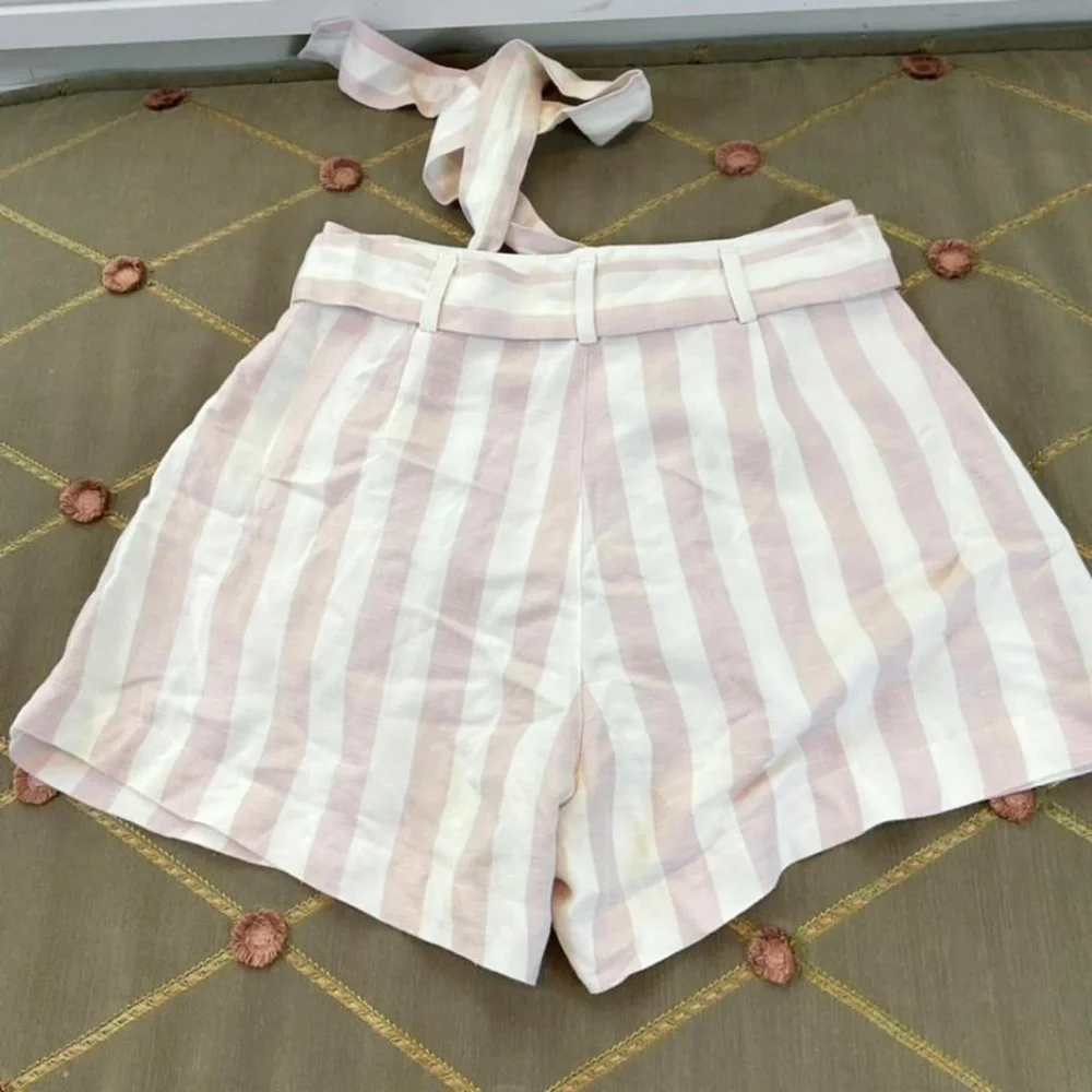 Rails Shorts Striped Rayon Linen Belted High Rise Pink White (M)